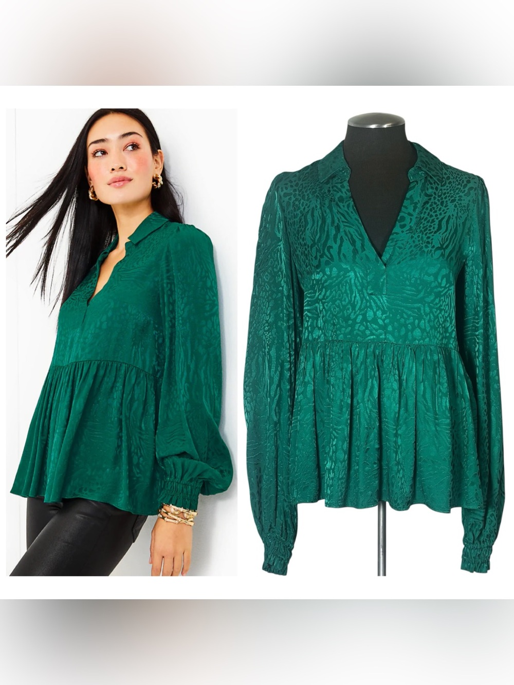 Lilly Pulitzer – Jaylene Green Animal Print Jacquard Satin Top - Size 4
